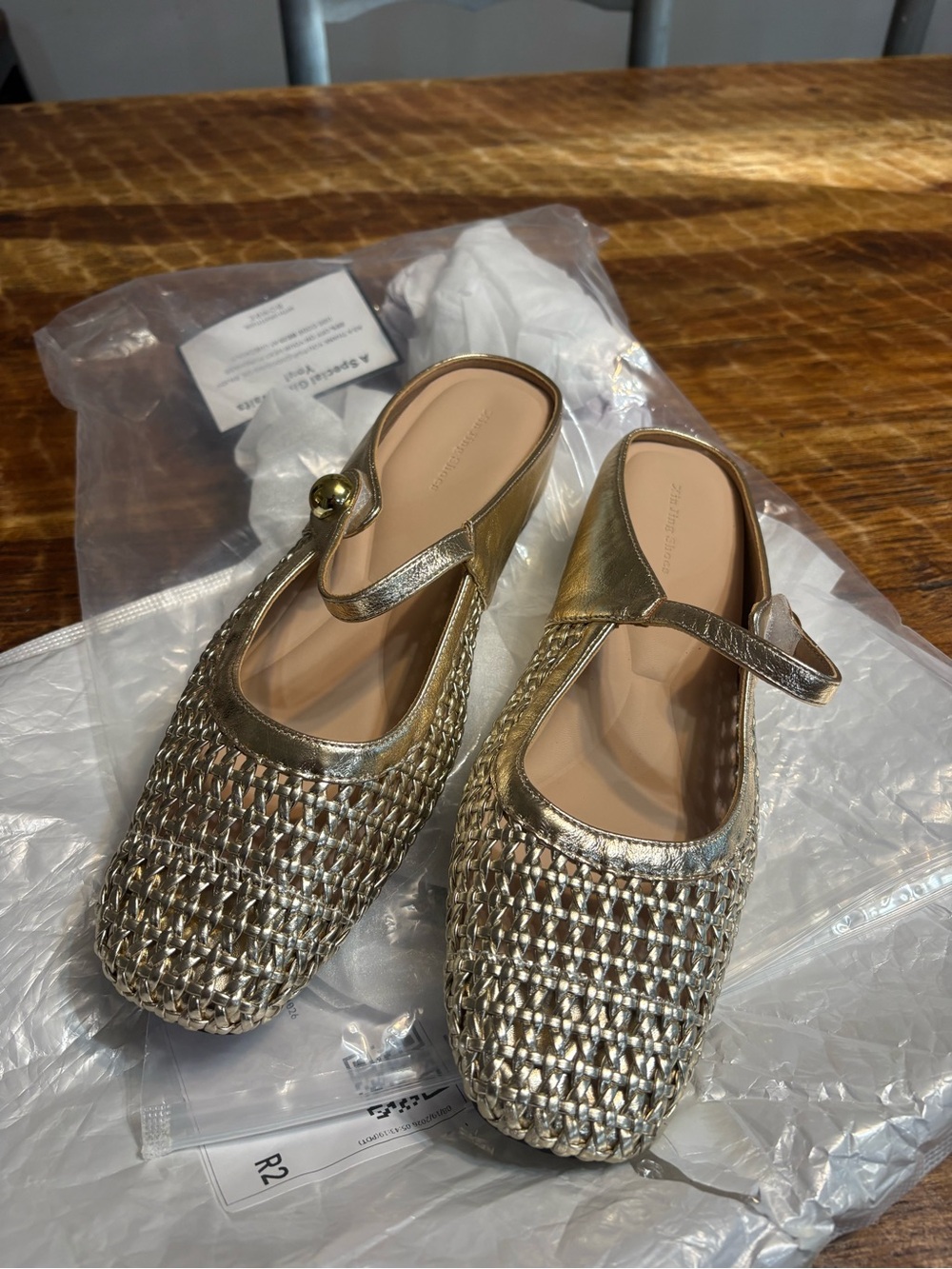 Xin Jing Woven Gold Mary Jane Flats Size 42